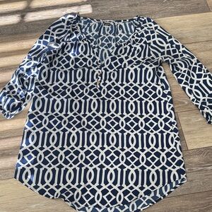 Mud Pie Blue and White Patterned Blouse